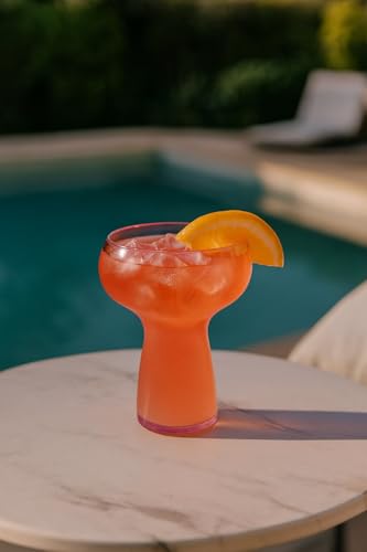 Oojami Lunara Clear Plastic Margarita Glasses, 11 oz, Set of 40, Disposable Party Cups for Cocktails (Pink Clear)