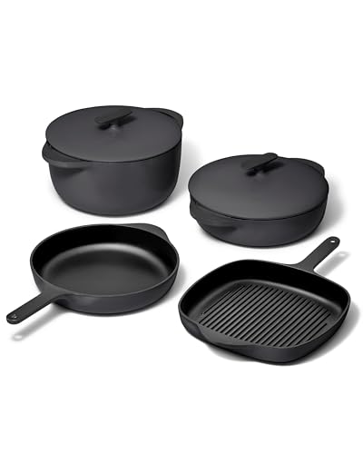 Caraway 8-Piece Enameled Cast Iron Set, 10.5” Skillet, Grill Pan, 3.5 qt Braiser
