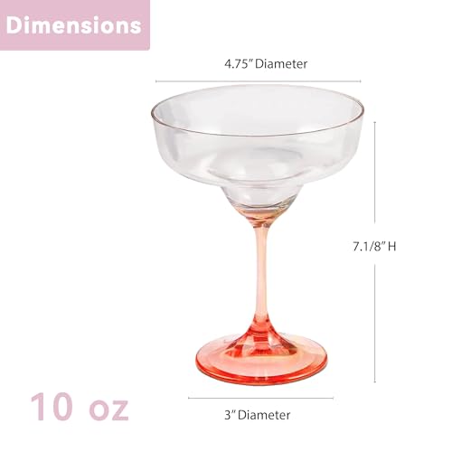 Lily's Home Unbreakable Margarita Glasses with Colored Stems, Set of 4, 10oz Reusable Plastic Stemware, Shatterproof Party Cups for Outdoor Patio, Pool, and Picnic