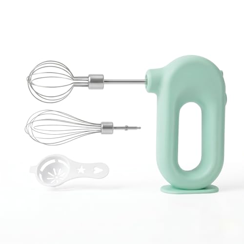 Wynboop Colorful Mini Cordless Hand Mixer, Self-Standing USB Rechargeable Handheld Egg Beater with 4 Speeds & 2 Whisks, Lightweight Portable Electric Whisk for Kitchen Baking and Cooking(Green)