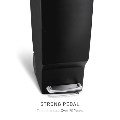 simplehuman 40 Liter / 10.6 Gallon Slim Kitchen Step Trash Can With Secure Slide Lock, Black Plastic