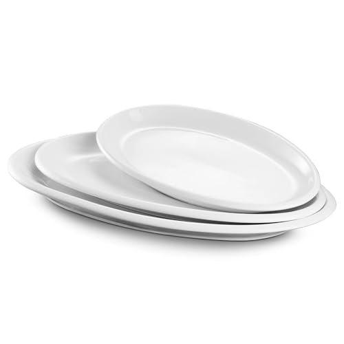 DOWAN Large Serving Platter, 16"/14"/12" Oval Platters Oven Safe, White Serving Plates for Wedding Decor, Ceramic Serving Dish for Entertaining Food, Set of 3