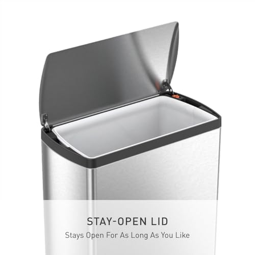 simplehuman 50 Liter / 13.0 Gallon Rectangular Kitchen Step Trash Can, Brushed Stainless Steel