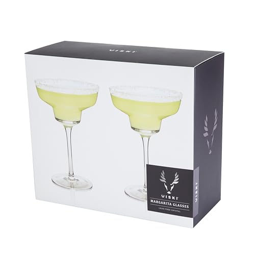 Viski Raye Angled Stemmed Margarita Glasses, Premium Crystal Cocktail glasses, Bar Accessories, Perfect Cocktail Gift, Set of 2, 12oz