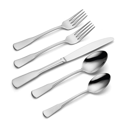 Oneida Silverware Set For 8, Colonial Boston 45-Piece Everyday Flatware Set with Serving Utensils, Service For 8, 18/0 Stainless Steel, Dishwasher Safe, Knives Spoons And Forks Sets (Silver, 45 Piece)