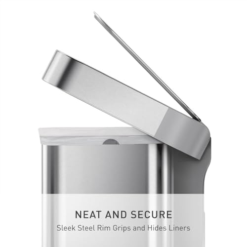 simplehuman Rectangular Step Can, 45L / 12 Gallon Kitchen Trash Can, Liner Rim System, Liner Pocket®, 150,000-Step Pedal, Lid Shox® Silent Close, Brushed Stainless Steel with Grey Plastic Lid