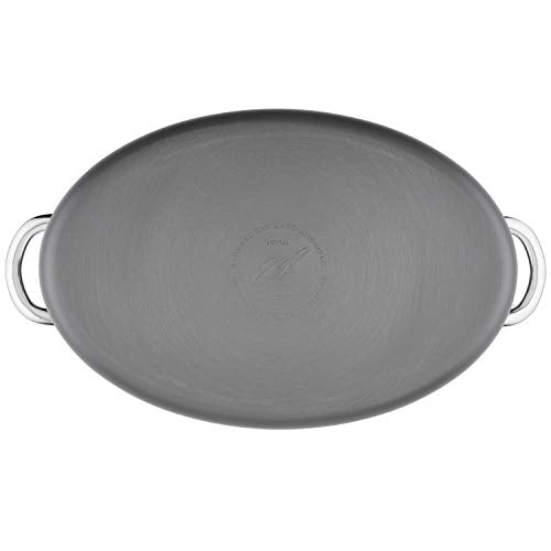 Rachael Ray Cookware, Professional Hard Anodized Nonstick Cookware Oval Pasta Stockpot and Braiser, 8-Quart, Gray