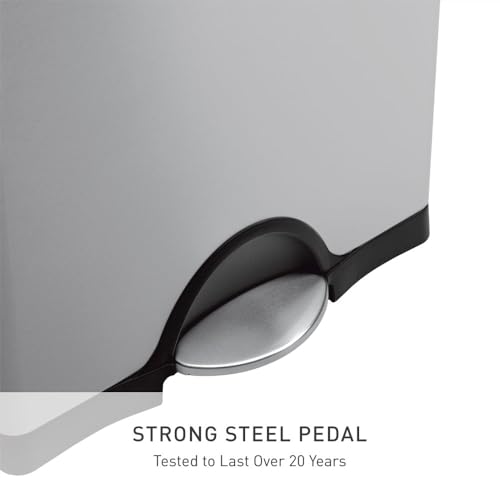 simplehuman 50 Liter / 13.0 Gallon Rectangular Kitchen Step Trash Can, Brushed Stainless Steel