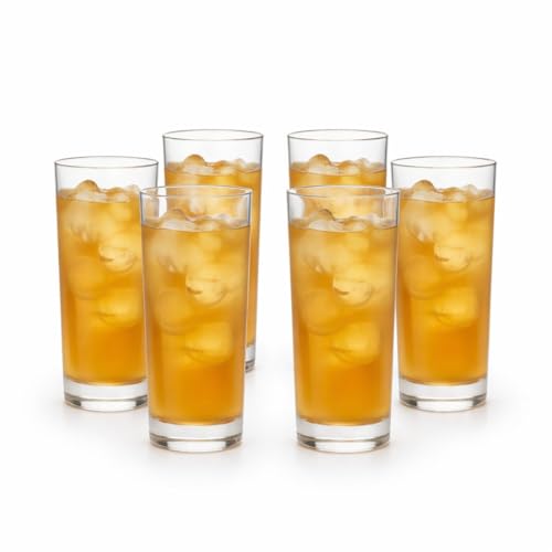 Royalty Art Highball Glasses Set of 6 – 10.18 oz Tall Drinking Glasses, 6.45” Clear Tom Collins Glasses for Cocktails, Water & Juice – Lead-Free Glass, Dishwasher Safe, Modern Bar Glassware