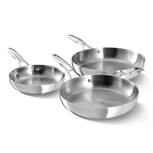 Calphalon Premier Polished 5-Ply Stainless Steel Cookware Set w/Turbo Heat Tech 3 Piece Frying Pan Set