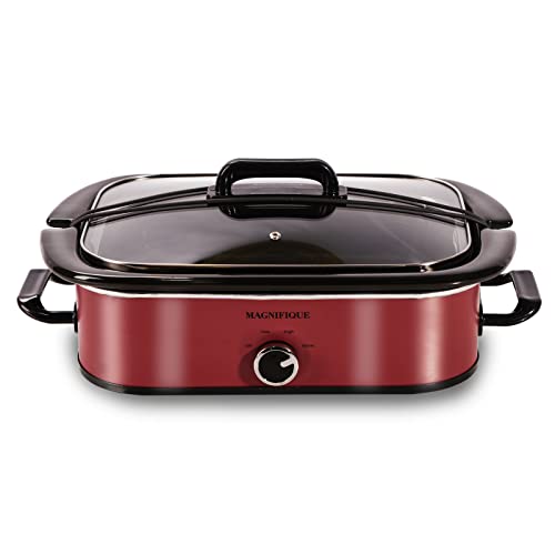 4-Quart Slow Cooker with Casserole Manual Warm Setting - Perfect Kitchen Small Appliance for Family Dinners, Dishwasher Safe Crock, Red