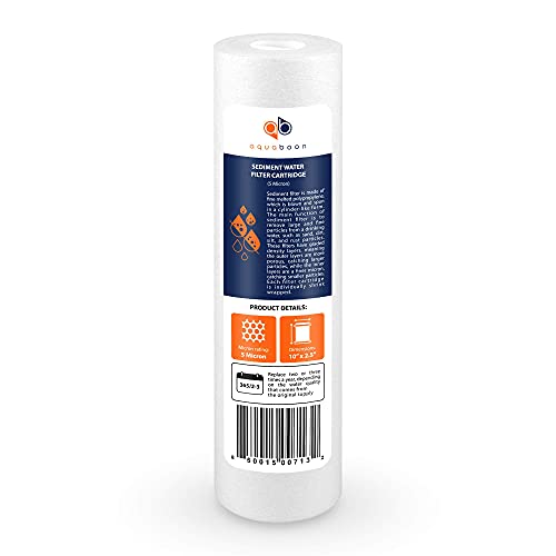 Aquaboon 5 Micron 10 x 2.5 Sediment Filter - Whole House Water Filter Replacement Compatible with Well Water Filters - P5, AP110, WHKF-GD05, 6 Pack