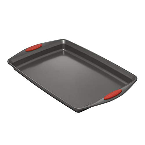 Rachael Ray Nonstick Bakeware with Grips includes Nonstick Bread Pan, Baking Pan, Cake Pans and Cookie Sheet / Baking Sheet - 5 Piece, Gray with Red Grips