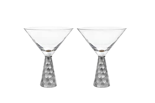 American Atelier Daphne Martini Glasses | Set of 2 | Hammered Metal Design | 9-Ounce Capacity | Elegant Cocktail Barware for Martini or Cosmopolitan (Silver)