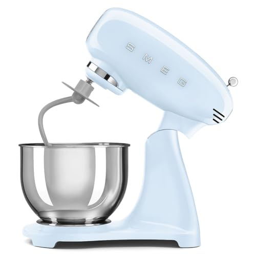 SMEG SMF05 Forte 5-Qt Stand Mixer with 750W Motor, Smooth Start & SteadyMix, Flex Edge Beater, 10 Speeds, Stainless Steel Bowl – Retro 50’s Style Planetary Mixer for Dough, Baking & Desserts-Blue