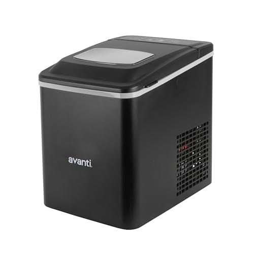 Avanti Ice Maker Mighty Ice Countertop Design Makes 26 Pounds of Bullet-Shaped Ice Cubes in 24 Hours, Digital Touch Controls and Self Cleaning Function, Includes Scoop, Black