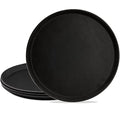 TOPZEA 4 Pack 14 Inch Round Restaurant Serving Tray, Fiberglass Non-Slip Rubber Lined Black Server Trays Commercial Grade Bar Service Tray for Restaurant, Kitchen, Cafeteria, Catering, Easy Clean