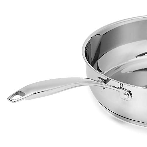 Amazon Basics Stainless Steel Cookware 11-Piece Set, Oven Safe, Induction-Ready, Even Heating, Non Toxic, Stay-Cool Handles, Pots and Pans, All Stovetops, Glass Lids, Silver