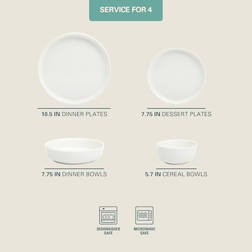 Gibson Home Oslo Dinnerware Set for 4, 16-Piece White Porcelain Plates and Bowls — Ceramic Dish Set | Microwave & Dishwasher Safe