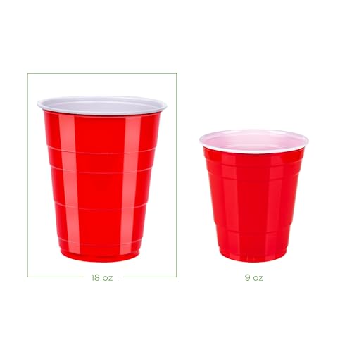 Amazon Basics Sturdy Disposable Plastic Party Cups for Cold Drinks, Red, 18oz, 50 Count, BPA-Free
