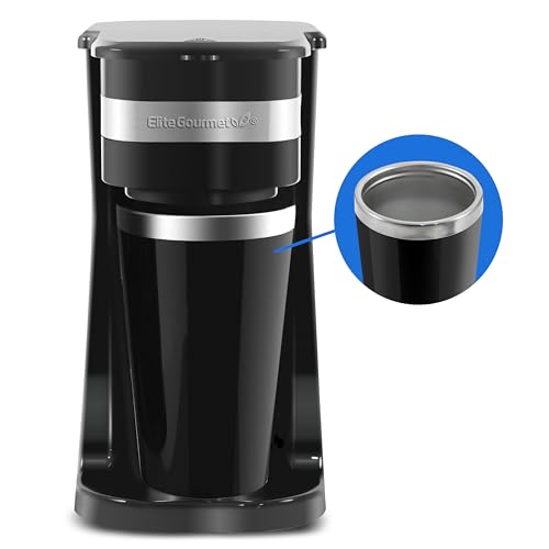 Elite Gourmet EHC111A Personal Single-Serve Compact Coffee Maker Brewer Includes 14Oz. Stainless Steel Interior Thermal