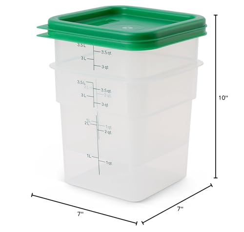 Cambro Food Storage Container with Lid (Microwave Safe and BPA-Free) - 2 Pack - Classic Series Square with Green Lid - 4 QT (Quart) - Commercial Grade for Food Prep (Translucent)