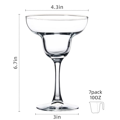 CYUFU Margarita Glasses Set of 7, Classic Clear Cocktail Glasses Set for Espresso Martini, Cosmopolitan, Manhattan, Housewarming, Engagement Party Gift, 10 Ounce Capacity