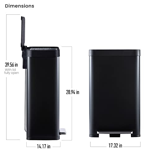Home Zone Living 18.5 Gallon Large Capacity Kitchen Trash Can, Tall Stainless Steel Liner-Free Body, 70 Liter Capacity, Matte Black, Virtuoso Series