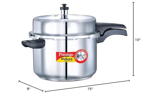 Prestige 8-Liter Deluxe Alpha Induction Base Stainless Steel Pressure Cooker, Small, Silver