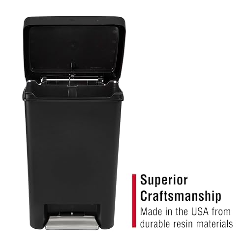 Rubbermaid Step-On Kitchen Trash Can with Lid, 12.4 Gallon, Black, Plastic Garbage Container for Home/Kitchen/Apartment/Garage