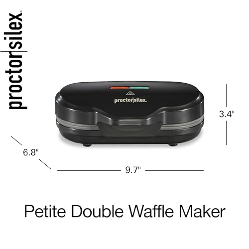 Proctor Silex Double Mini Waffle Maker Machine with 4” Round Non-stick Grids, Makes 2 Personalized Individual Breakfast Keto Chaffles and Hashbrowns, Compact, Black (26102)