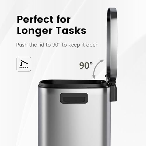 ELPHECO Kitchen Trash Can with Lid Soft Close,13 Gallon / 50L Stainless Steel Pedal Garbage Can, Heavy-Duty Fingerprint Proof Step Wastebasket with 20 Bags, Removable Bucket, Home Office, Silver