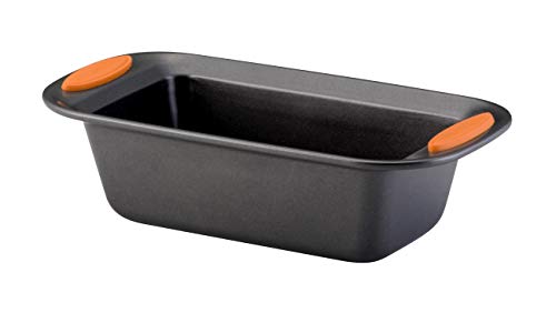 Rachael Ray Yum-o! Bakeware Oven Lovin' Nonstick Loaf Pan, 9-Inch by 5-Inch, Gray with Orange Handles