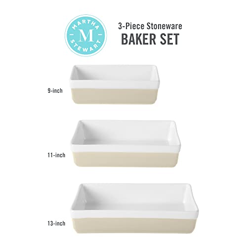 MARTHA STEWART 3-Piece Oven to Table Stoneware Bakeware Set – Baking Dish & Casserole Set – Grey – Durable Oven-Safe Bakeware for Baking and Serving
