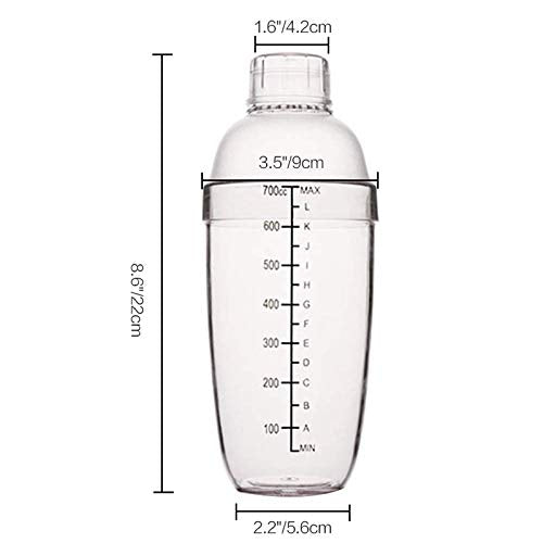 FEOOWV 2 Pcs Plastic Cocktail Shaker,Drink Mixer Hand Shaker Cup with Scales,Bar Tool Transparent (24 oz / 700cc)