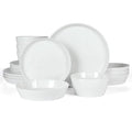 Martha Stewart Selma Chip & Scratch Resistant Dinnerware Set Service for 4 (16pcs) – White Plates and Bowls, Durable Dishwasher and Microwave Safe Dishes Set for Everyday Use