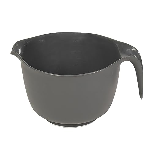 Glad Mixing Bowl with Handle – 3 Quart | Heavy Duty Plastic with Pour Spout and Non-Slip Base | Dishwasher Safe Kitchen Supplies for Cooking and Baking, Grey