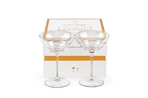 GLASSIQUE CADEAU Crystal Margarita Cocktail Glasses | Set of 2 | 9 oz | Elegant Long Stemmed Glassware for Drinking Daiquiri, Paloma, Frosé and Frozen Bar Drinks | Tall Fancy Barware with Thin Stem