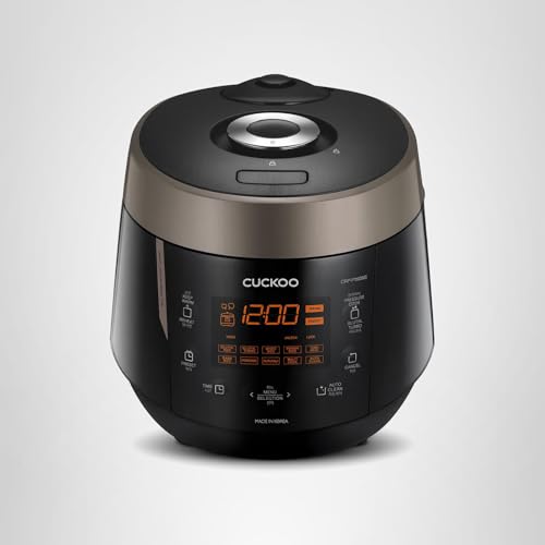 CUCKOO High Pressure Rice Cooker 6-Cup Uncooked / 12-Cup Cooked with Nonstick Inner Pot, Versatile Rice Maker with 12 Menu Options and Steam Plate, Fuzzy Logic Tech, Voice Guide, Black (CRP-P0609S)
