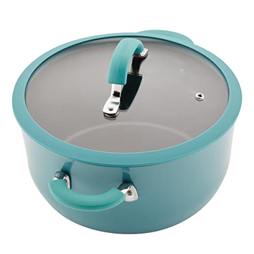 Rachael Ray Cook + Create Aluminum Nonstick Cookware Set, 10-Piece, Agave Blue