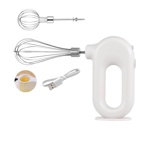 4 Speed Electric Hand Mixer, Mini 4 Speed Adjustable Cordless USB Rechargeable Electric Whisk Hand Mixer Portable Handheld Mixer 1500mAh Egg Beater (White)