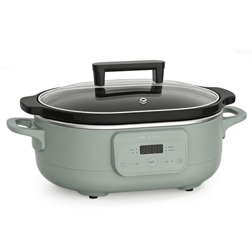 6 Quart Programmable Slow Cooker Removable Healthy Nonstick Pot - Small Kitchen Appliance for Family Dinners - Serves 6+ People - Heat Settings: Keep Warm Olive