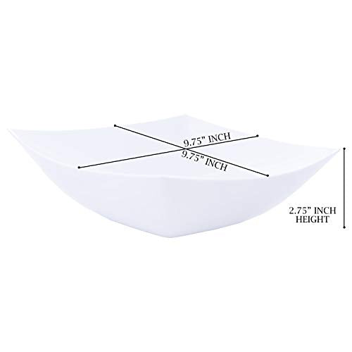 PLASTICPRO Disposable 64 ounce Square Serving Bowls, Party Snack or Salad Bowl, Large Plastic Elegant White Pack of 4