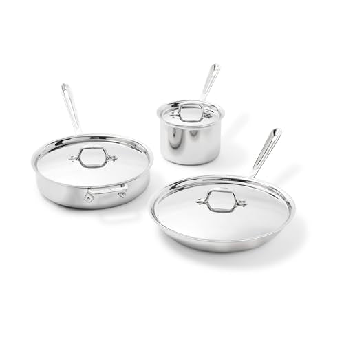 All-Clad D3 Stainless Steel 6 Piece Cookware Set- Made in USA- Includes 12" Fry Pan, 2 Qt Saucepan, 4 Qt