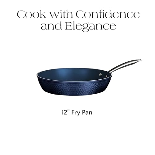 Orgreenic Sapphire Blue Hammered Nonstick Frying Pan, 12 Inch – Diamond Granite Ceramic Coating, PTFE PFOA PFOS Free, All Stovetops, Oven Safe 500°F, Metal Utensil Safe Skillet