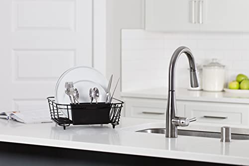 Better Houseware in-Sink Dish Drying Rack, Coated Steel, Black, 14.5 x 13 x 5 Inch, 2-Piece Set with Removable Utensil Caddy and Non-Slip Handles