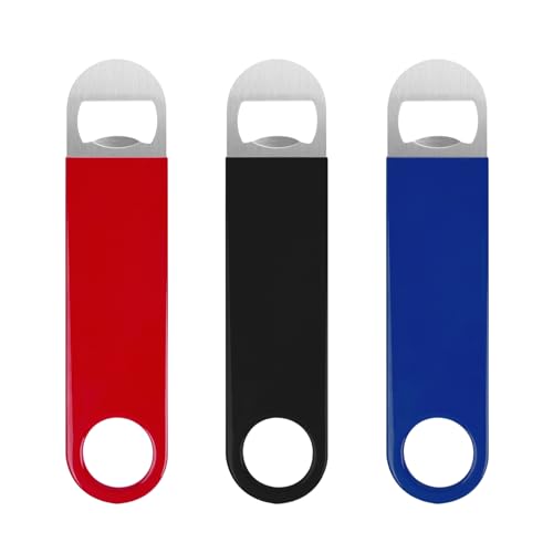 KTOJOY 3 Pack Bottle Openers,Beer Bottle Openers, Speed Openers, Stainless Steel Flat Bottle Opener with Exquisite Packaging, for Kitchen, Bar or Restaurant 7 inches Red, Black, Blue