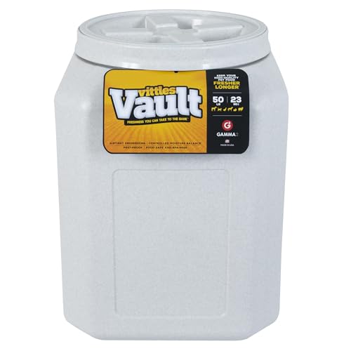 Vittles Vault Traditional Pet Food Storage Container For Dog Kibbles/Bird Seed/Oatmeal/Rice/Flour/Cereal, BPA Free Plastic, Sealed Airtight For Cat Food, Up To 50 lb, Made in USA, With Scoop, Gray