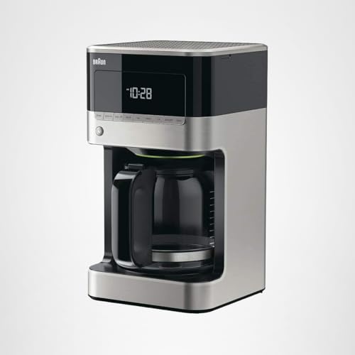 Braun BrewSense 12 Cup Drip Coffee Maker - Pause & Pour Mid Brew, Coffee Machine with 24-Hour Timer & Clock, Bold & Regular Strength, 1-4 Cup Functions, Self Clean, Auto Shutoff, Stainless Steel