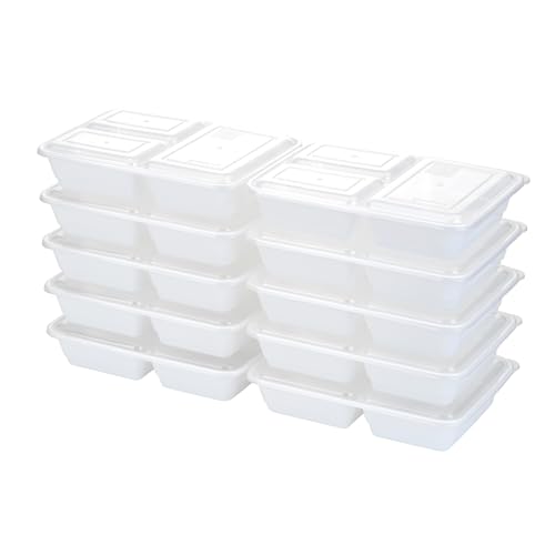GoodCook Food Storage Containers for Meal Prep Rectangle Three Compartments & Made without BPA, 20-Piece, White